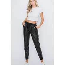 Load image into Gallery viewer, faux leather joggers- last call
