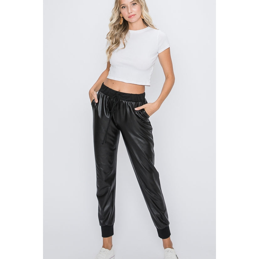 faux leather joggers- last call