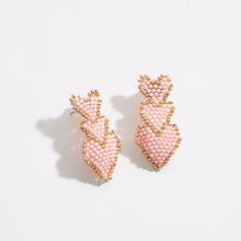 Load image into Gallery viewer, triple heart bead statement earrings
