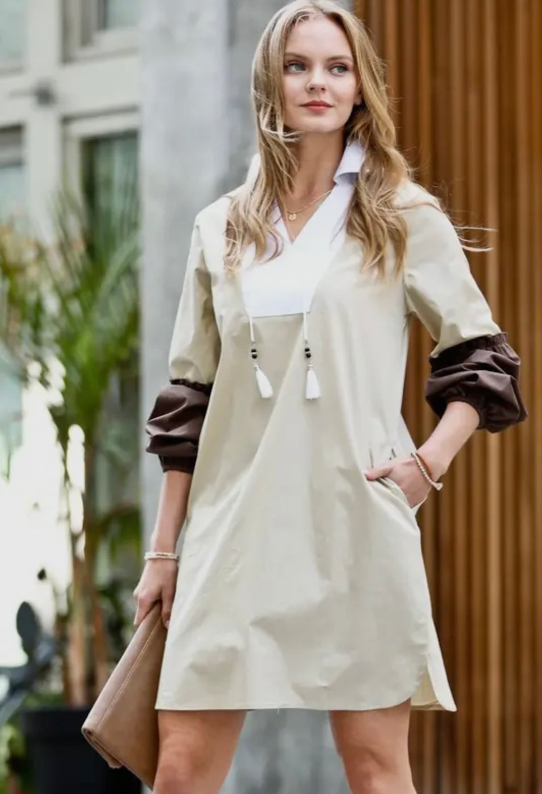 khaki colorblock dress