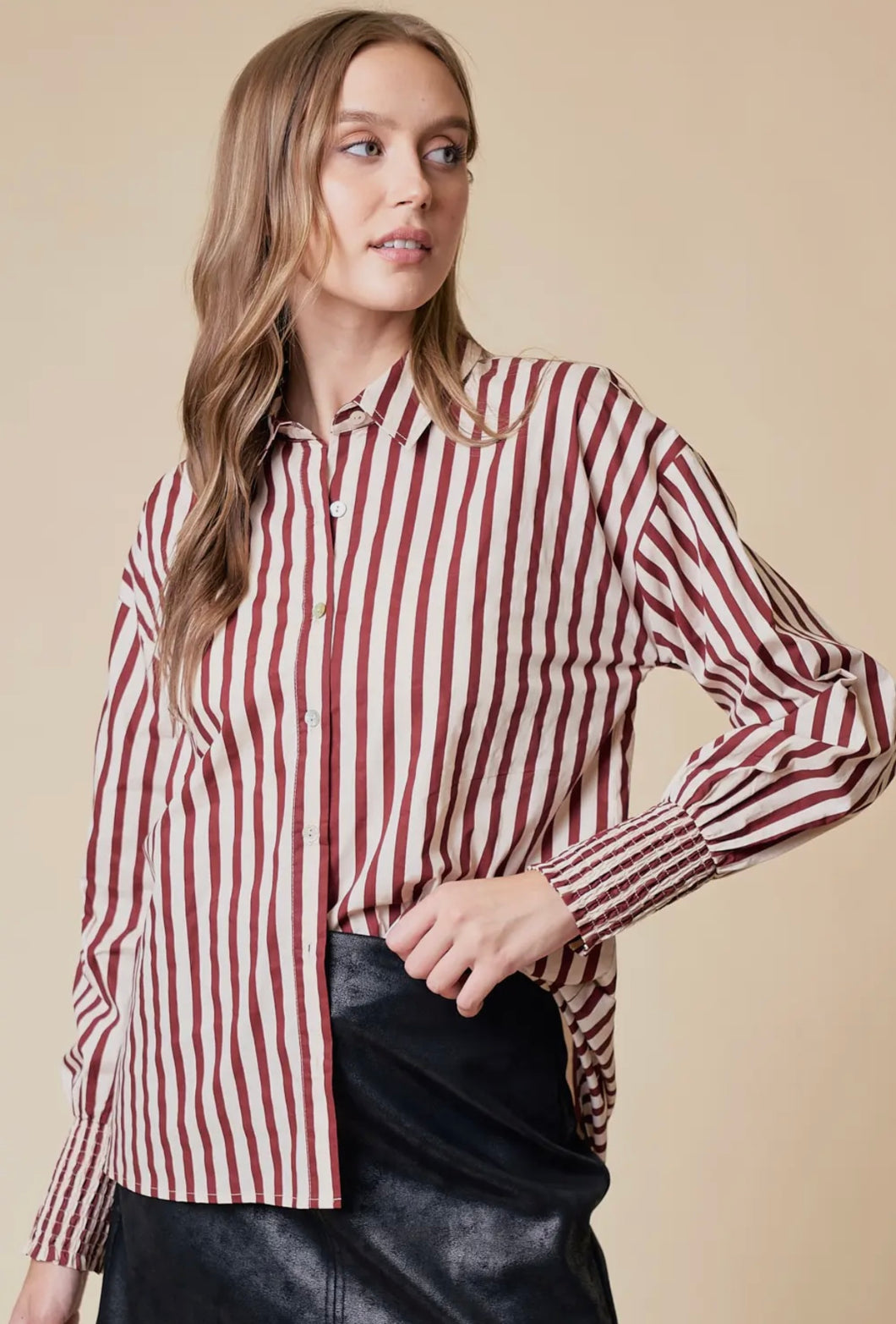 burgundy stripe button down