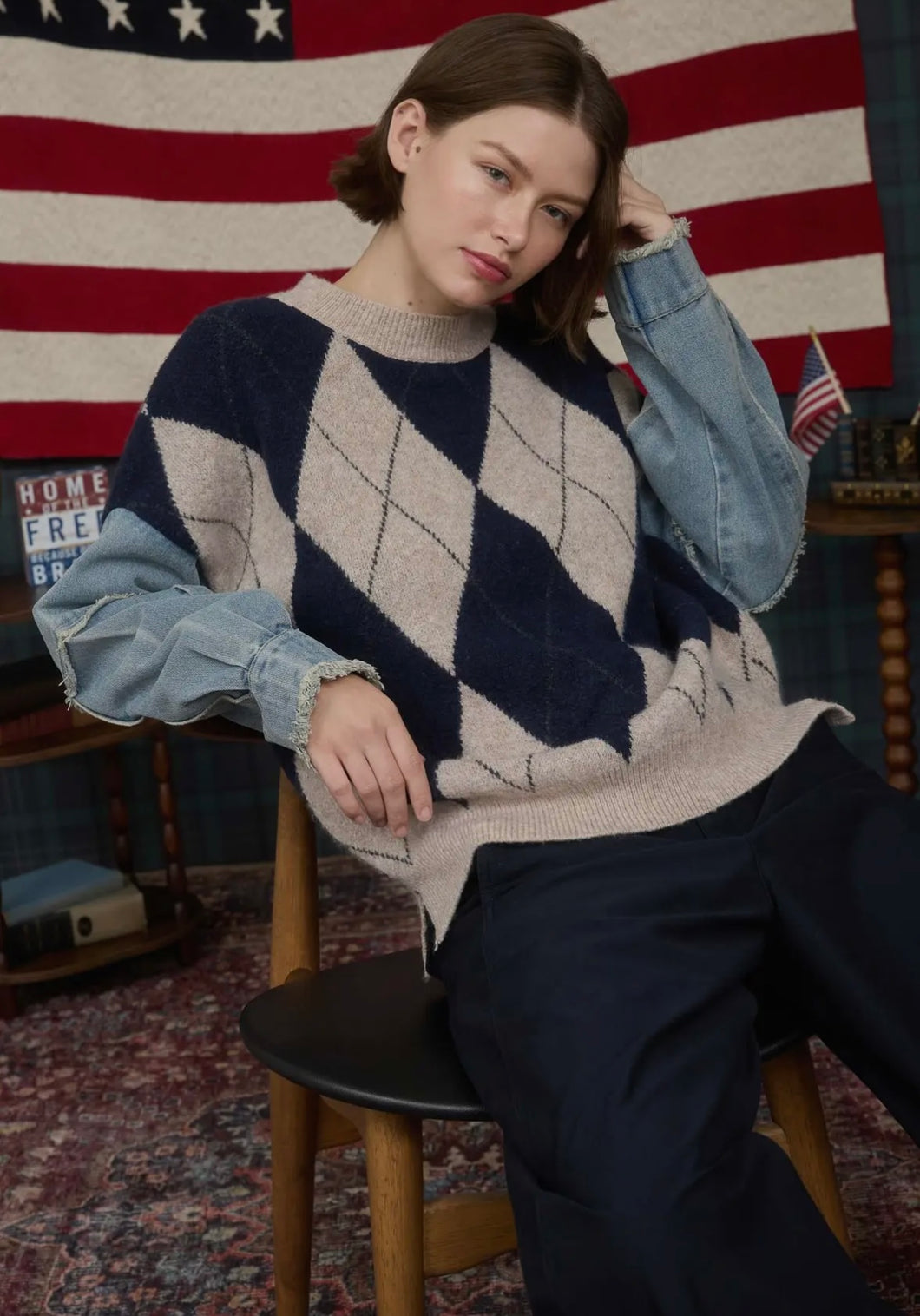 argyle denim sleeve