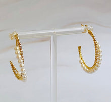 Load image into Gallery viewer, pearl and gold twist hoops
