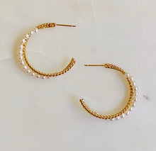 Load image into Gallery viewer, pearl and gold twist hoops
