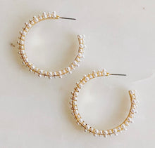 Load image into Gallery viewer, pearl deco hoops
