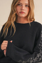 Load image into Gallery viewer, black flower sweater
